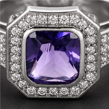 925 Sterling Silver 5.44 Ct Octagon Amethyst Cubic Zirconia Ring 7 US Ring Size