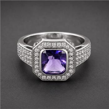 925 Sterling Silver 5.44 Ct Octagon Amethyst Cubic Zirconia Ring 7 US Ring Size