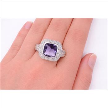 925 Sterling Silver 5.44 Ct Octagon Amethyst Cubic Zirconia Ring 7 US Ring Size