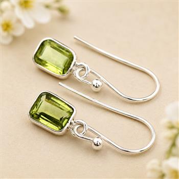 925 Sterling Silver 5.46 Ct Octagon Peridot Earrings