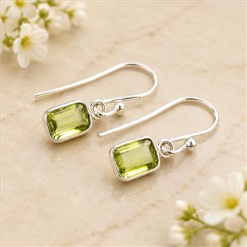 925 Sterling Silver 5.46 Ct Octagon Peridot Earrings