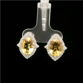 925 Sterling Silver 5.51 Ct Oval Citrine White Zircon Earrings