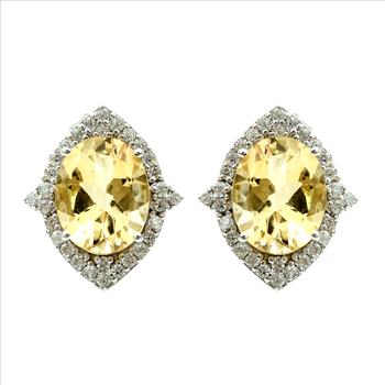 925 Sterling Silver 5.51 Ct Oval Citrine White Zircon Earrings