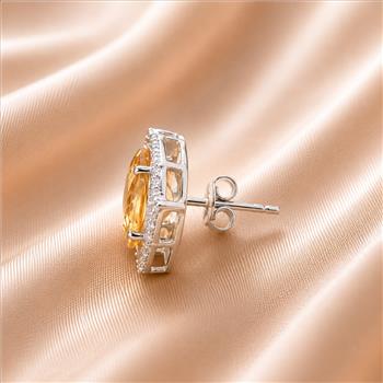 925 Sterling Silver 5.51 Ct Oval Citrine White Zircon Earrings