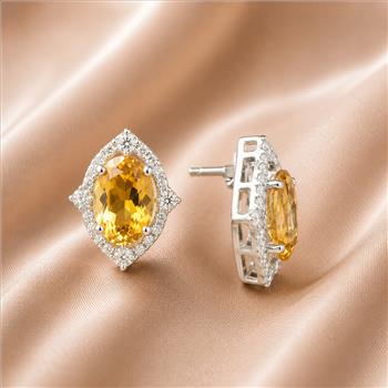 925 Sterling Silver 5.51 Ct Oval Citrine White Zircon Earrings