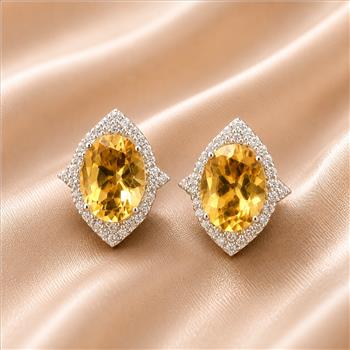 925 Sterling Silver 5.51 Ct Oval Citrine White Zircon Earrings
