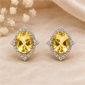 925 Sterling Silver 5.51 Ct Oval Citrine White Zircon Earrings