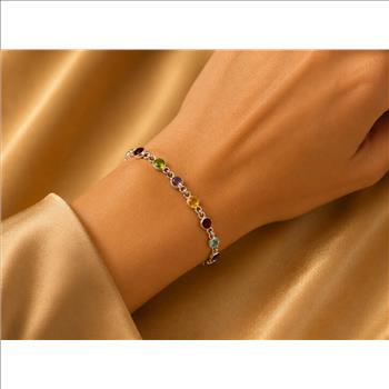 925 Sterling Silver 5.58 Ct Round Garnet Peridot Blue Topaz Citrine Amethyst Bracelet