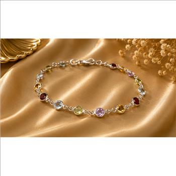 925 Sterling Silver 5.58 Ct Round Garnet Peridot Blue Topaz Citrine Amethyst Bracelet