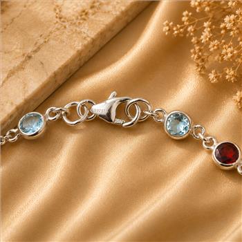 925 Sterling Silver 5.58 Ct Round Garnet Peridot Blue Topaz Citrine Amethyst Bracelet