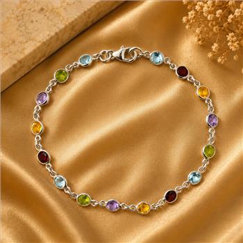925 Sterling Silver 5.58 Ct Round Garnet Peridot Blue Topaz Citrine Amethyst Bracelet