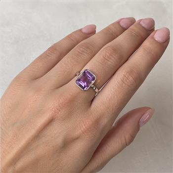 925 Sterling Silver 5.60 Ct Octagon Amethyst Ring 6 US Ring Size