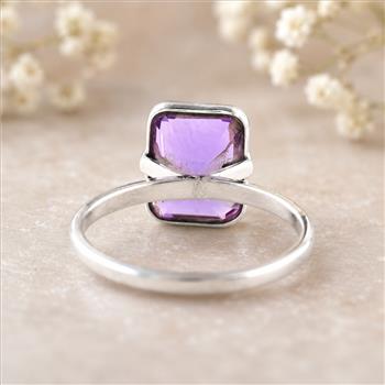 925 Sterling Silver 5.60 Ct Octagon Amethyst Ring 6 US Ring Size