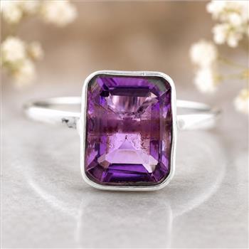 925 Sterling Silver 5.60 Ct Octagon Amethyst Ring 6 US Ring Size