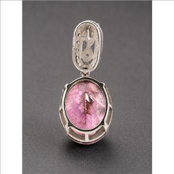 925 Sterling Silver 5.62 Ct Oval Pink Topaz White Zircon Pendant