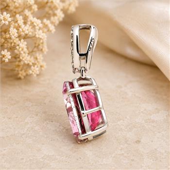 925 Sterling Silver 5.62 Ct Oval Pink Topaz White Zircon Pendant