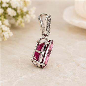 925 Sterling Silver 5.62 Ct Oval Pink Topaz White Zircon Pendant
