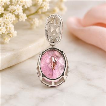 925 Sterling Silver 5.62 Ct Oval Pink Topaz White Zircon Pendant