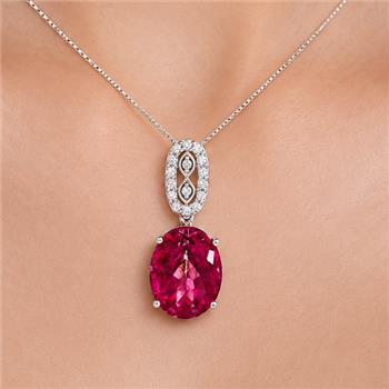 925 Sterling Silver 5.62 Ct Oval Pink Topaz White Zircon Pendant