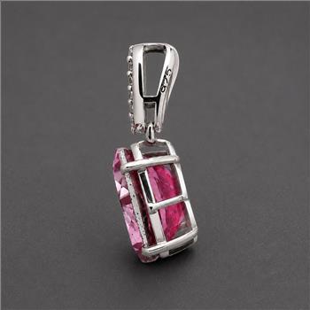 925 Sterling Silver 5.62 Ct Oval Pink Topaz White Zircon Pendant