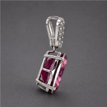 925 Sterling Silver 5.62 Ct Oval Pink Topaz White Zircon Pendant