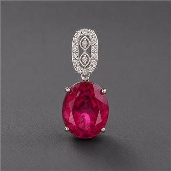 925 Sterling Silver 5.62 Ct Oval Pink Topaz White Zircon Pendant