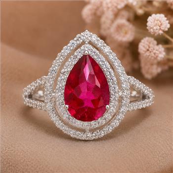 925 Sterling Silver 5.62 Ct Pear Pink Topaz Cubic Zirconia Ring 7 US Ring Size