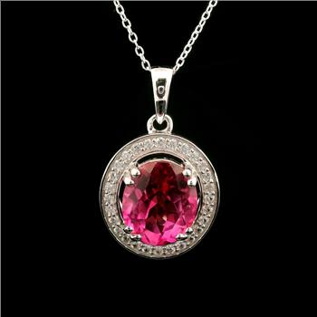 925 Sterling Silver 5.64 Ct Oval Pink Topaz White Zircon Pendant