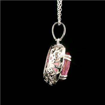925 Sterling Silver 5.64 Ct Oval Pink Topaz White Zircon Pendant