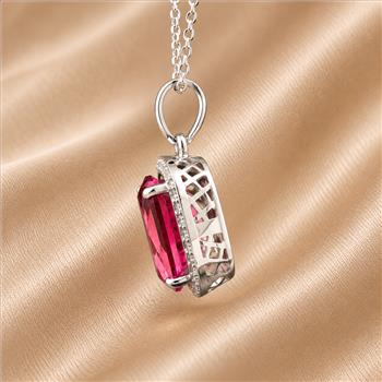 925 Sterling Silver 5.64 Ct Oval Pink Topaz White Zircon Pendant