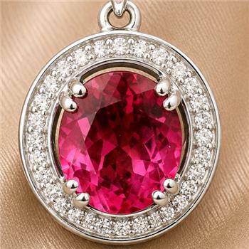925 Sterling Silver 5.64 Ct Oval Pink Topaz White Zircon Pendant