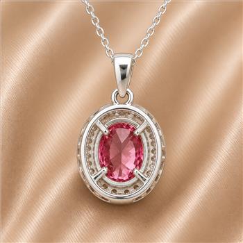 925 Sterling Silver 5.64 Ct Oval Pink Topaz White Zircon Pendant