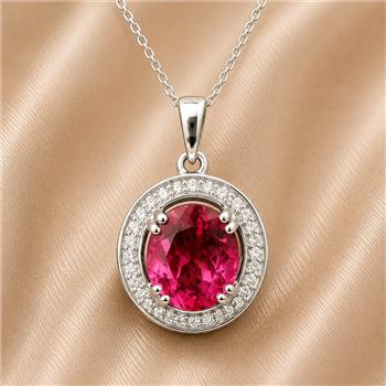 925 Sterling Silver 5.64 Ct Oval Pink Topaz White Zircon Pendant