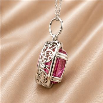 925 Sterling Silver 5.64 Ct Oval Pink Topaz White Zircon Pendant