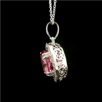 925 Sterling Silver 5.64 Ct Oval Pink Topaz White Zircon Pendant