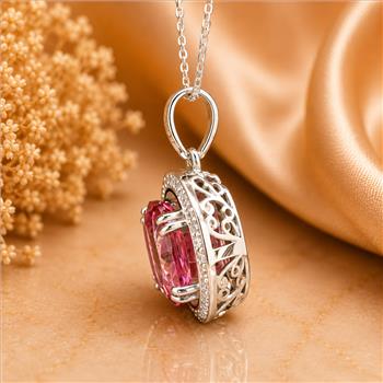 925 Sterling Silver 5.64 Ct Oval Pink Topaz White Zircon Pendant