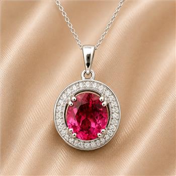 925 Sterling Silver 5.64 Ct Oval Pink Topaz White Zircon Pendant