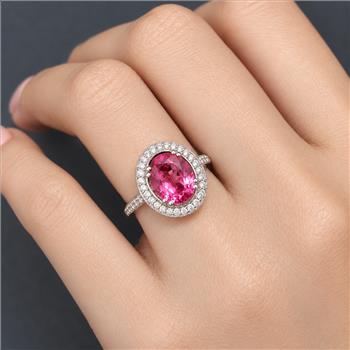 925 Sterling Silver 5.72 Ct Oval Pink Topaz White Zircon Ring 7 US Ring Size