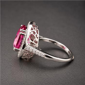 925 Sterling Silver 5.72 Ct Oval Pink Topaz White Zircon Ring 7 US Ring Size
