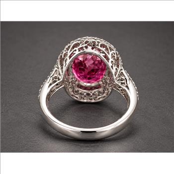 925 Sterling Silver 5.72 Ct Oval Pink Topaz White Zircon Ring 7 US Ring Size