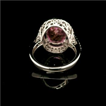 925 Sterling Silver 5.72 Ct Oval Pink Topaz White Zircon Ring 7 US Ring Size