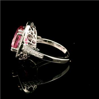 925 Sterling Silver 5.72 Ct Oval Pink Topaz White Zircon Ring 7 US Ring Size