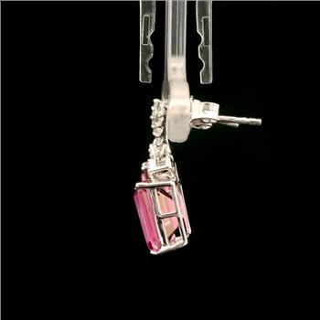 925 Sterling Silver 5.78 Ct Octagon Pink Topaz White Zircon Earrings