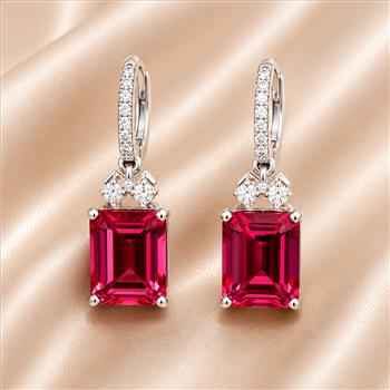 925 Sterling Silver 5.78 Ct Octagon Pink Topaz White Zircon Earrings