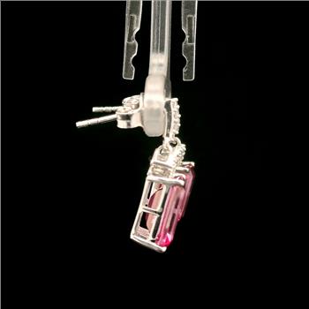 925 Sterling Silver 5.78 Ct Octagon Pink Topaz White Zircon Earrings