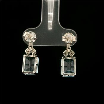925 Sterling Silver 5.90 Ct Octagon Blue Topaz White Zircon Earrings