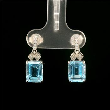 925 Sterling Silver 5.90 Ct Octagon Blue Topaz White Zircon Earrings