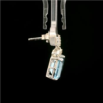 925 Sterling Silver 5.90 Ct Octagon Blue Topaz White Zircon Earrings