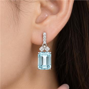 925 Sterling Silver 5.90 Ct Octagon Blue Topaz White Zircon Earrings
