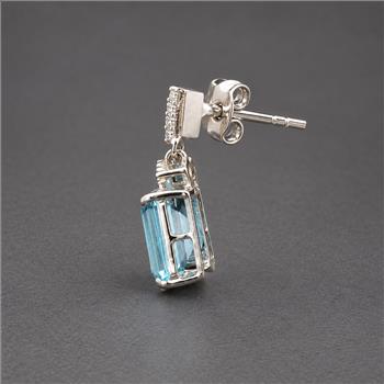 925 Sterling Silver 5.90 Ct Octagon Blue Topaz White Zircon Earrings